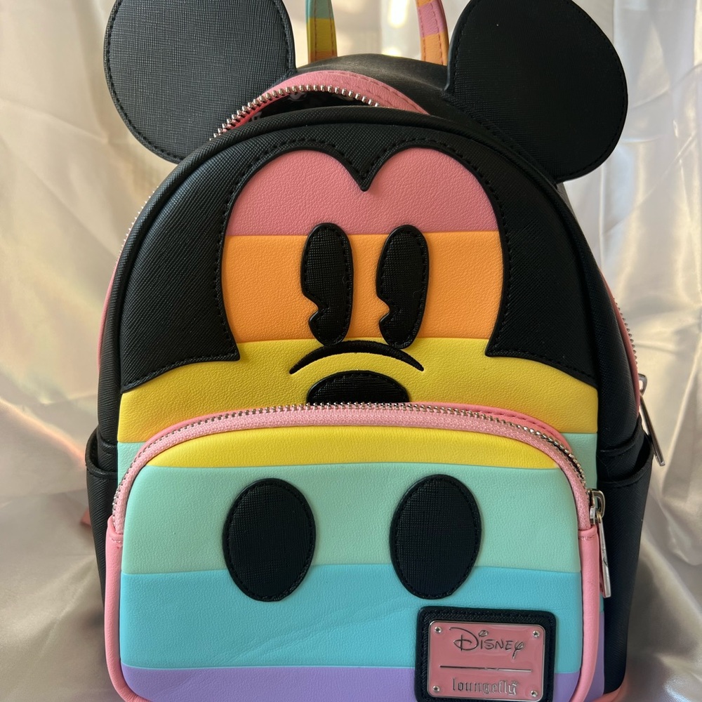 RETIRED Disney Loungefly Pastel Rainbow Mickey Mini Backpack